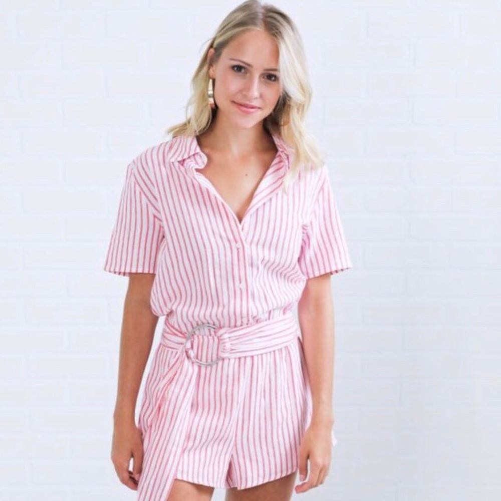 Red and White Striped Romper